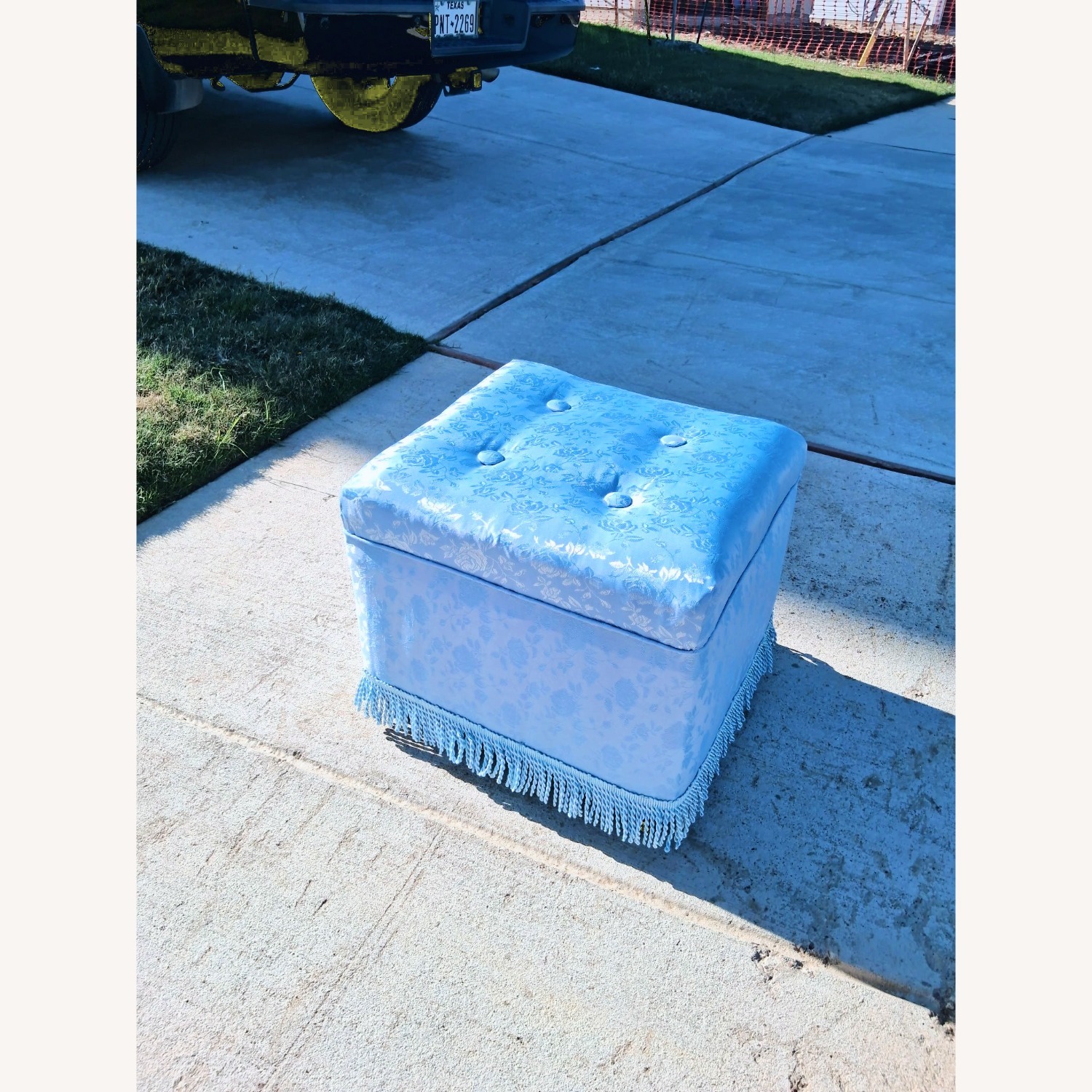 Revive Upholstery & Design Blue Fabric Ottoman - image-5