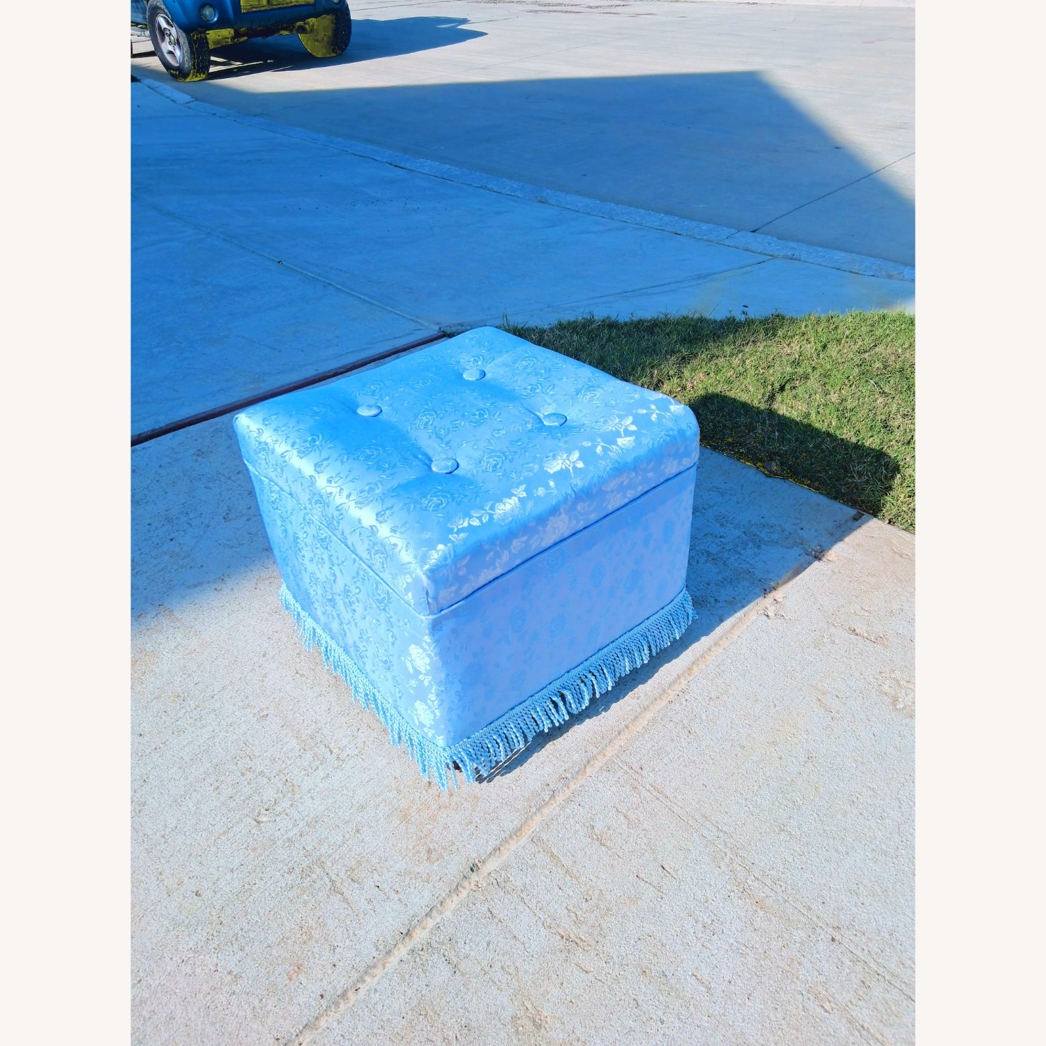 Revive Upholstery & Design Blue Fabric Ottoman - image-2