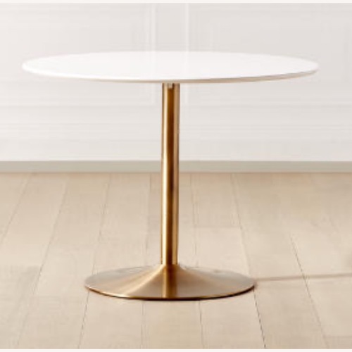 Used CB2 Odyssey Round White Dining Table w Brass Base for sale on AptDeco