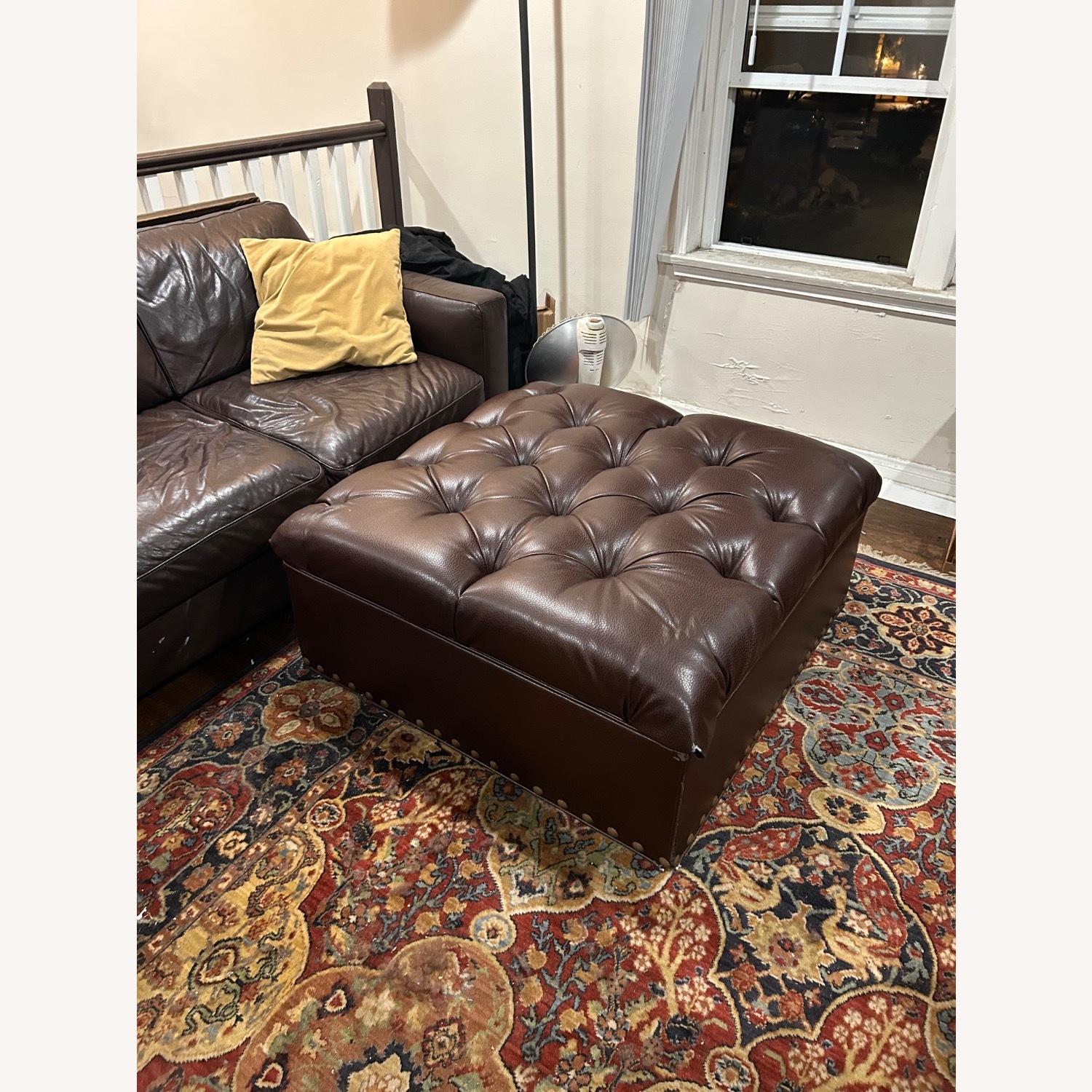 Dark Brown Leather Ottoman - image-2