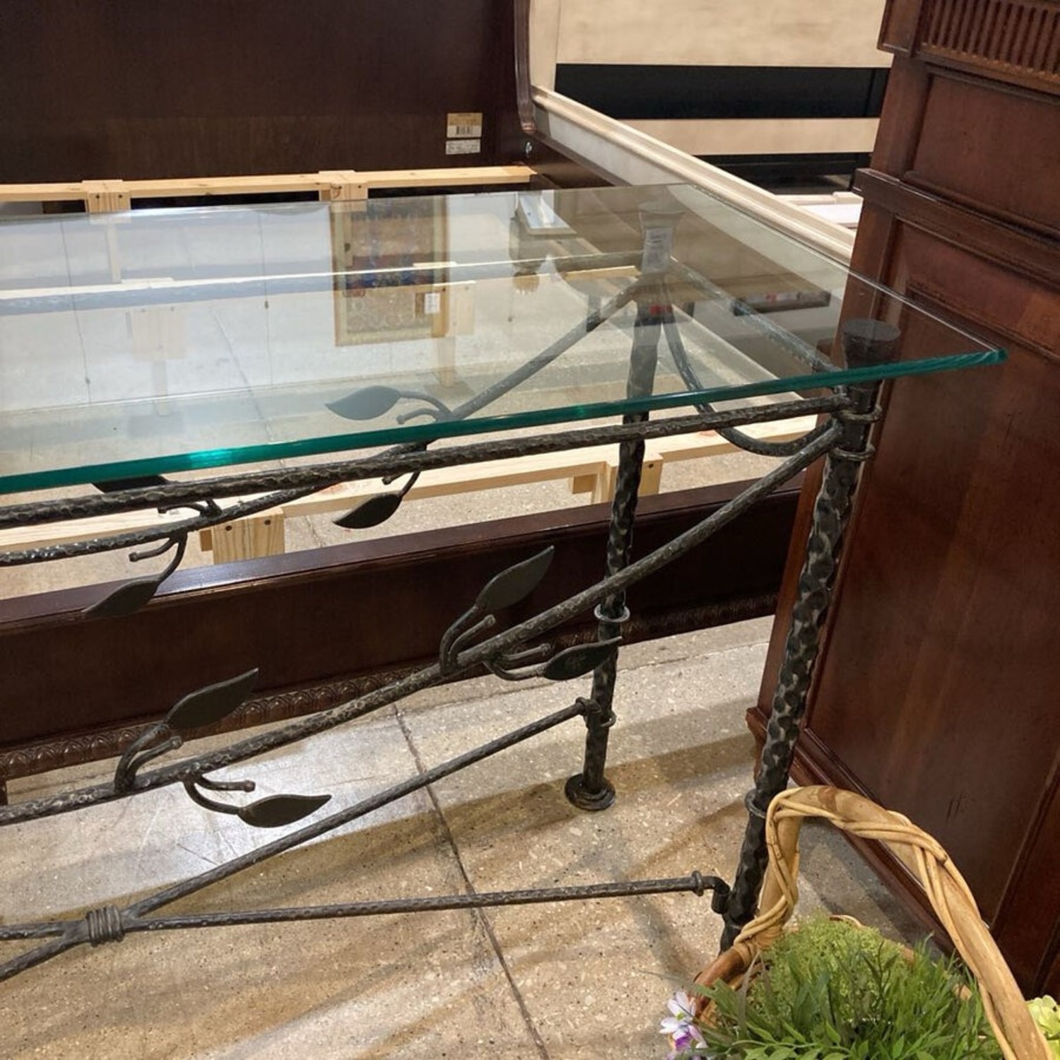 Wrought Iron Base W Glass Top Console Table - image-4