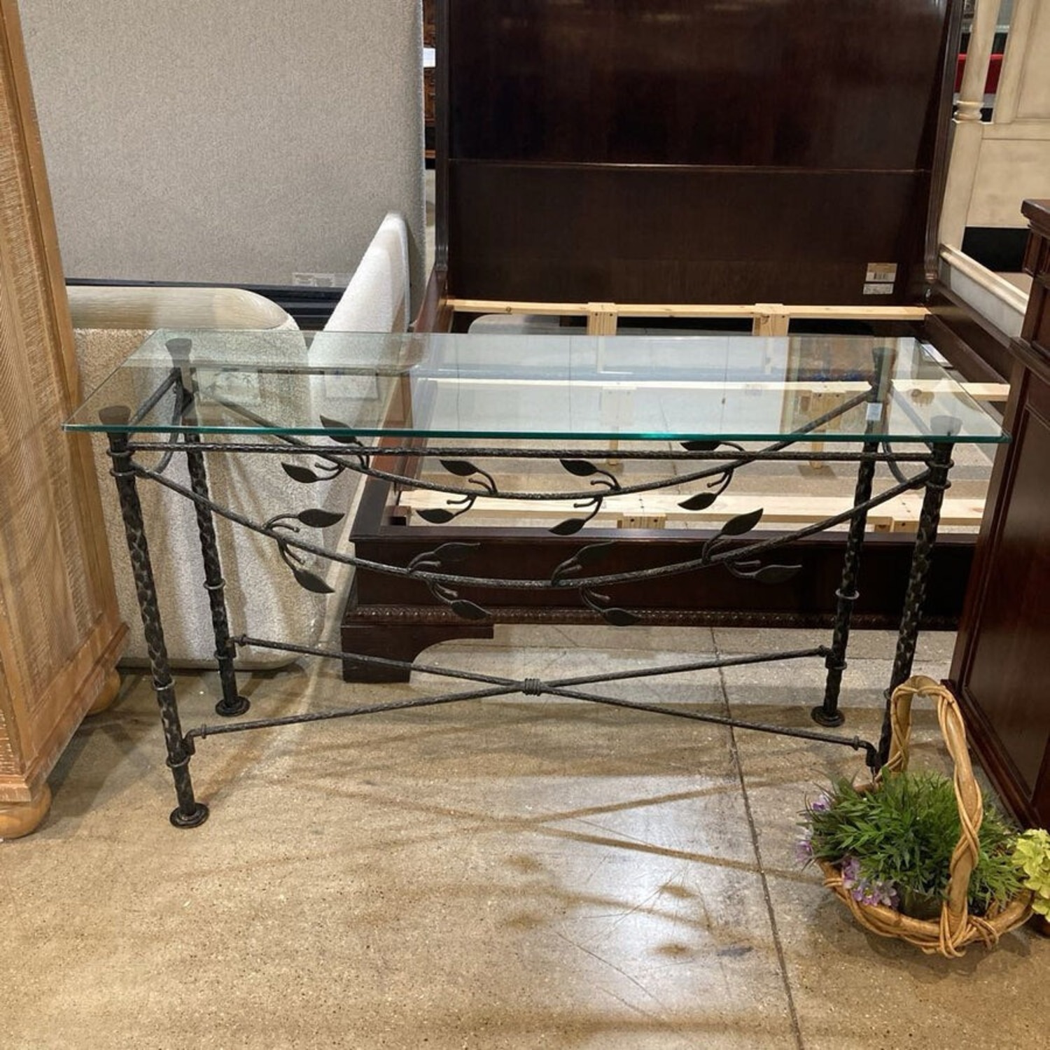 Wrought Iron Base W Glass Top Console Table - image-2