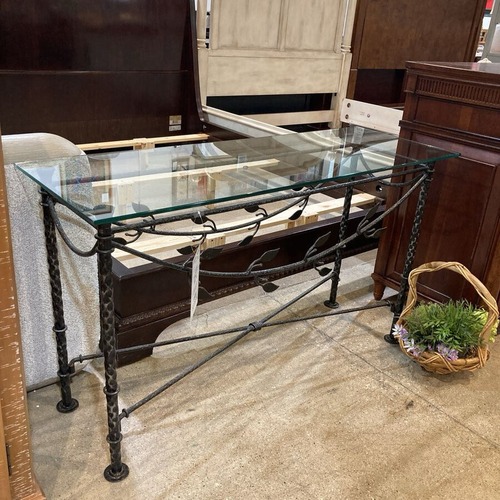 Used Wrought Iron Base W Glass Top Console Table for sale on AptDeco