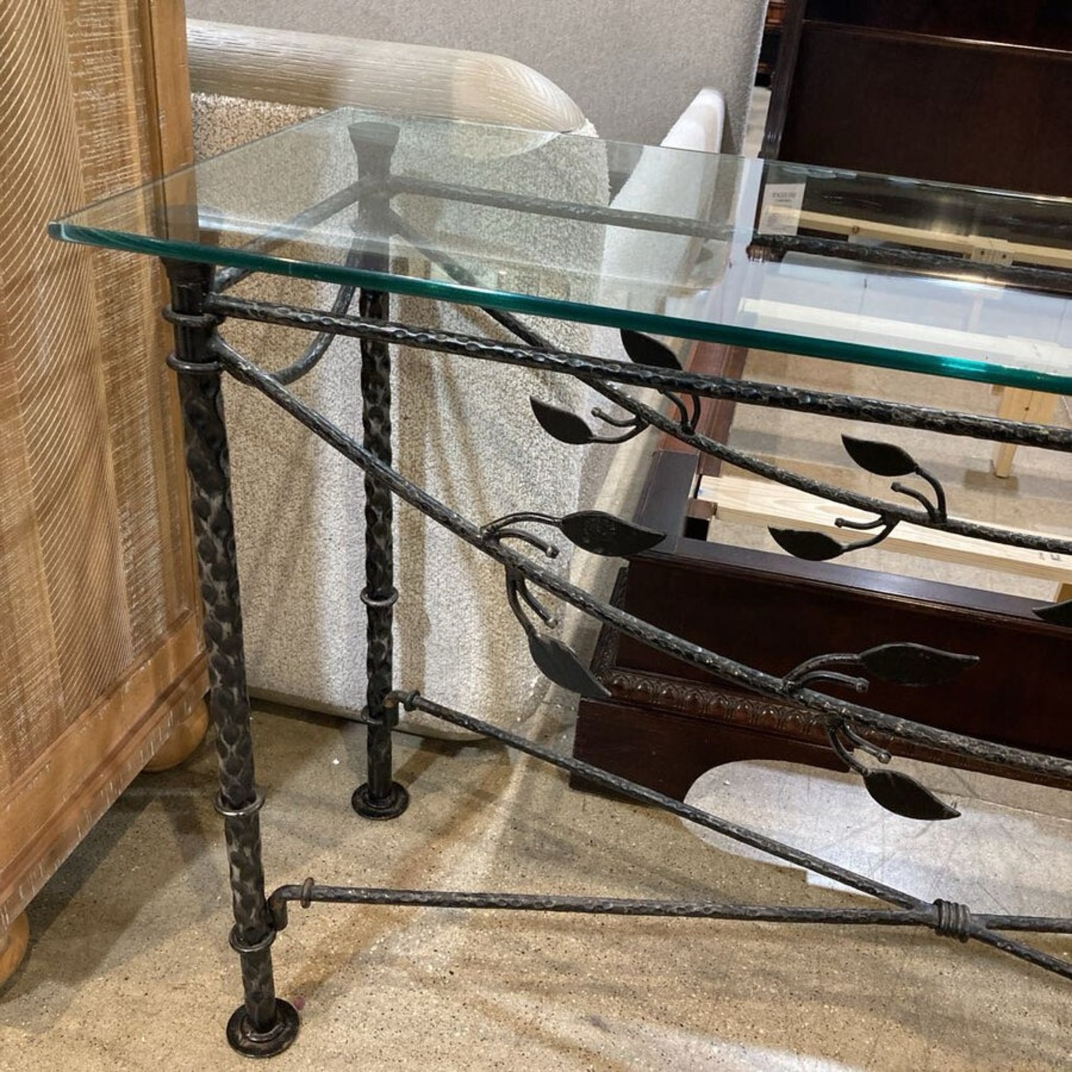 Wrought Iron Base W Glass Top Console Table - image-3