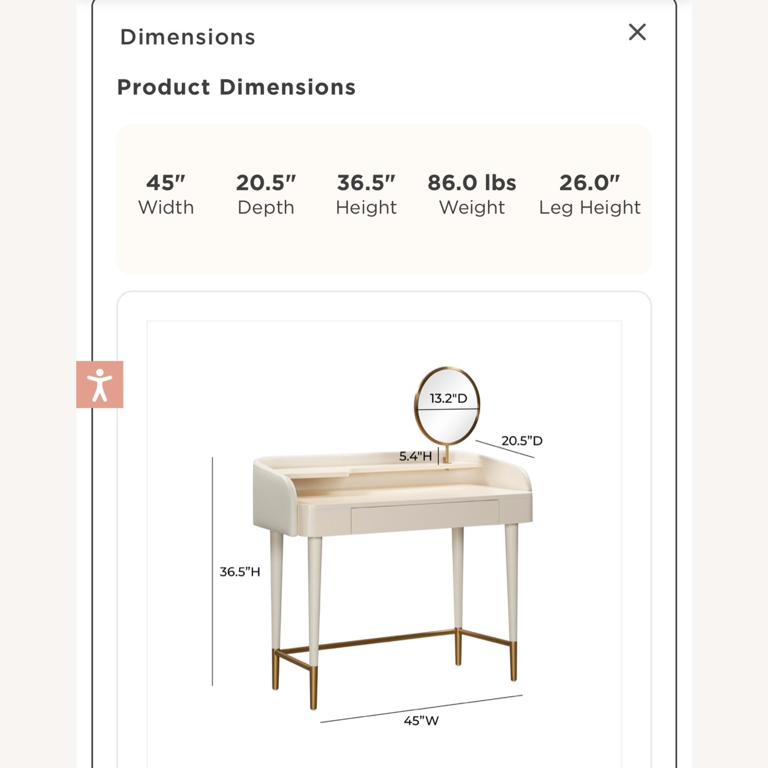 Penelope 45" Vegan Leather Wrapped Vanity Desk With Drawer - image-2