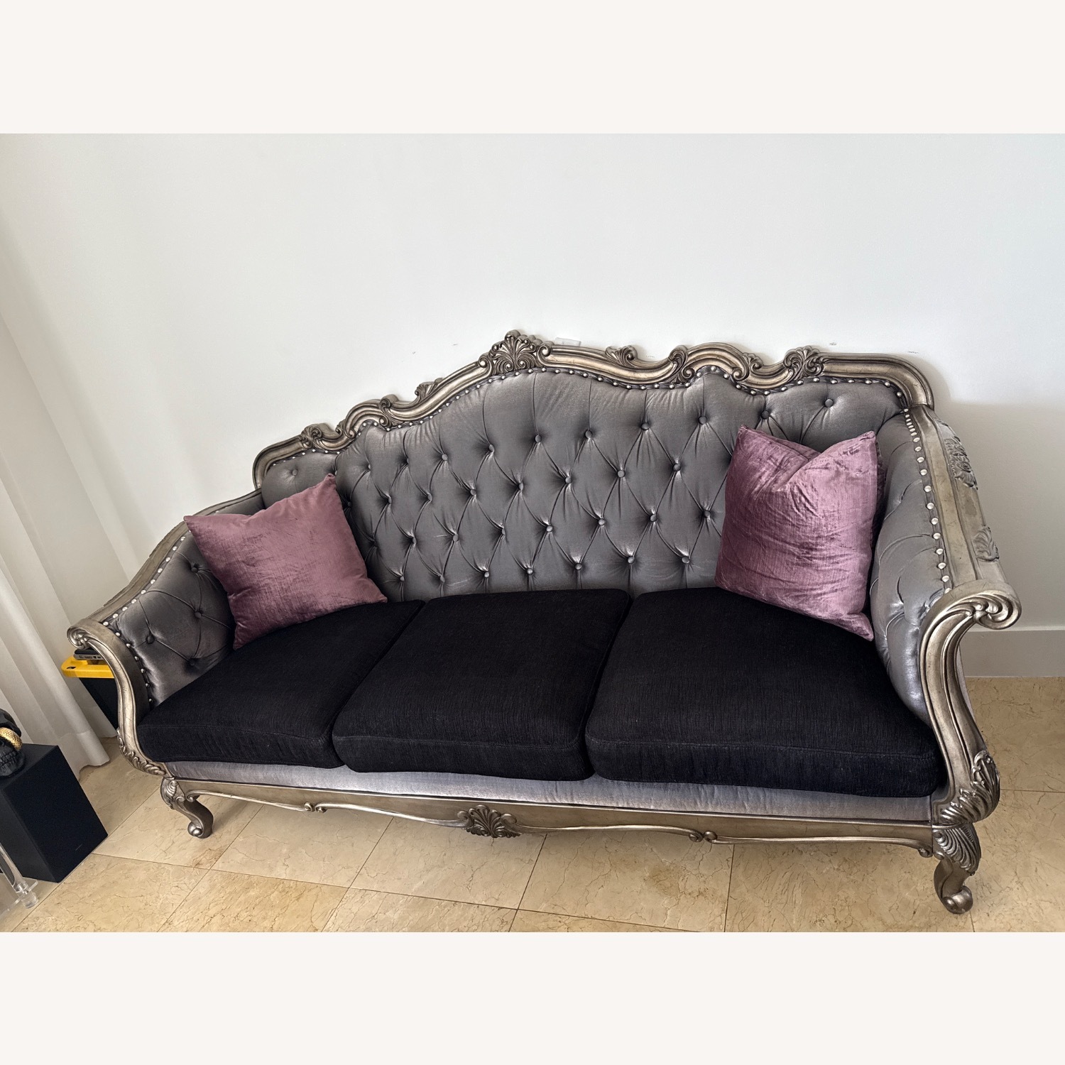 Silver Fabric 3+ Seater Sofa - image-1