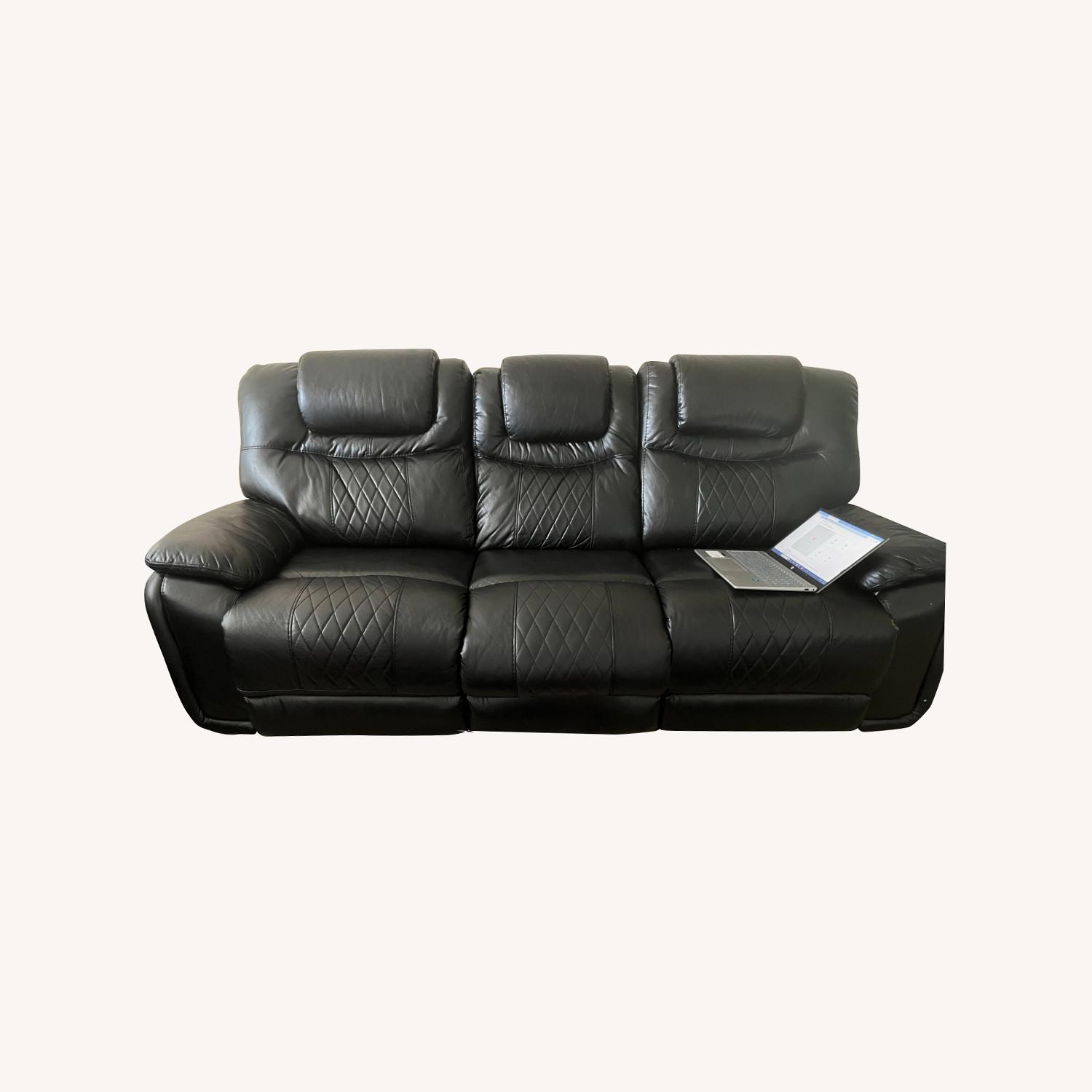 Black Faux Leather 3+ Seater Sofa - image-0