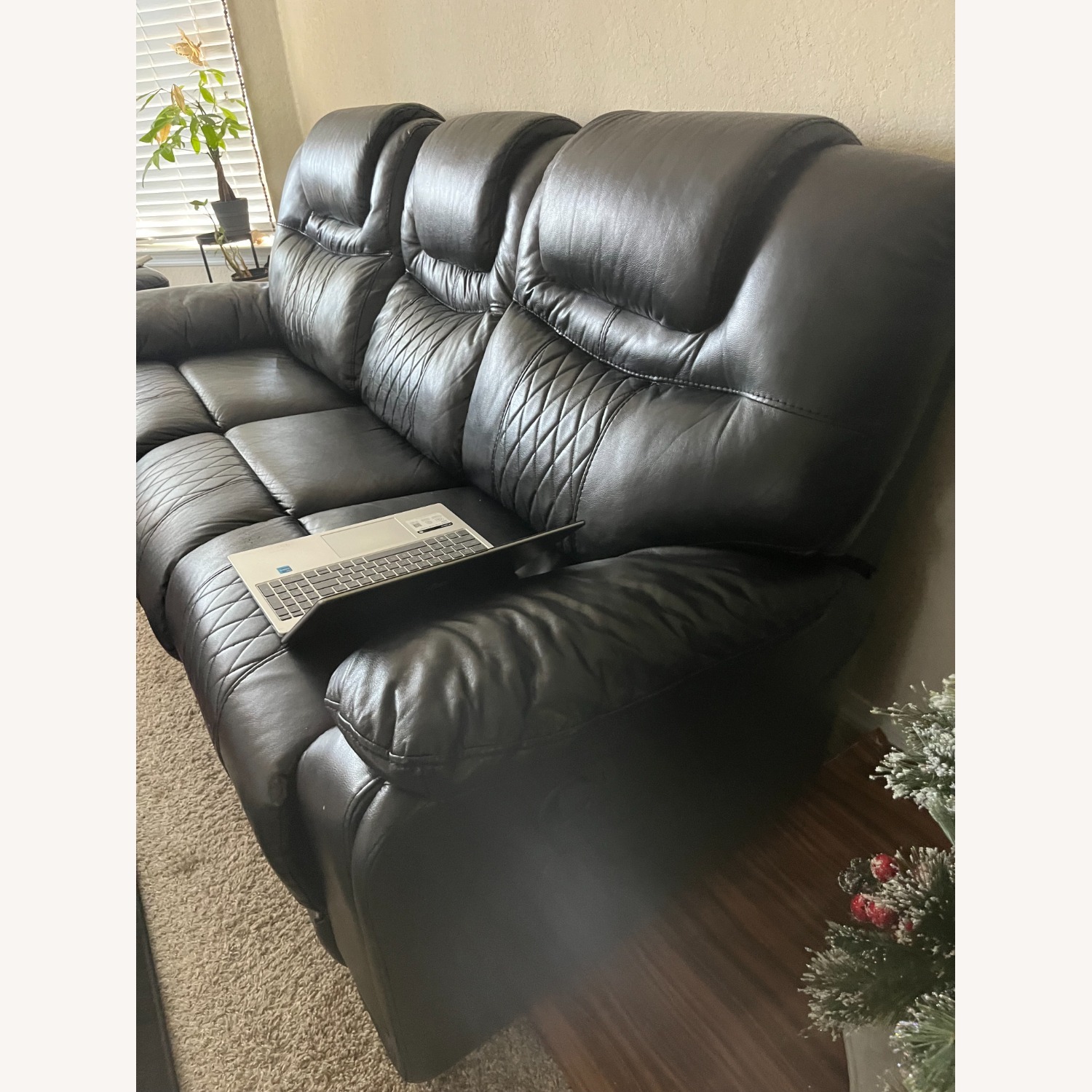 Black Faux Leather 3+ Seater Sofa - image-3