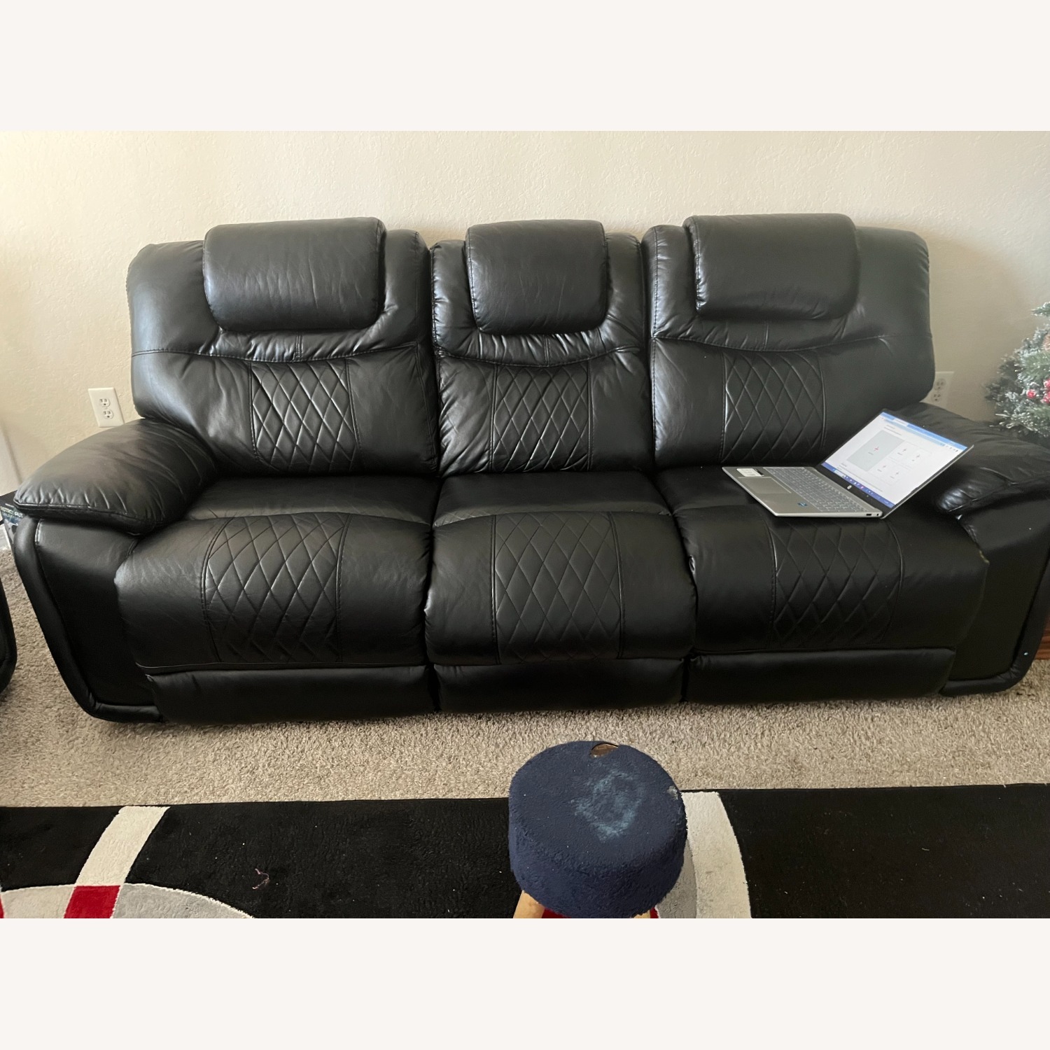 Black Faux Leather 3+ Seater Sofa - image-1
