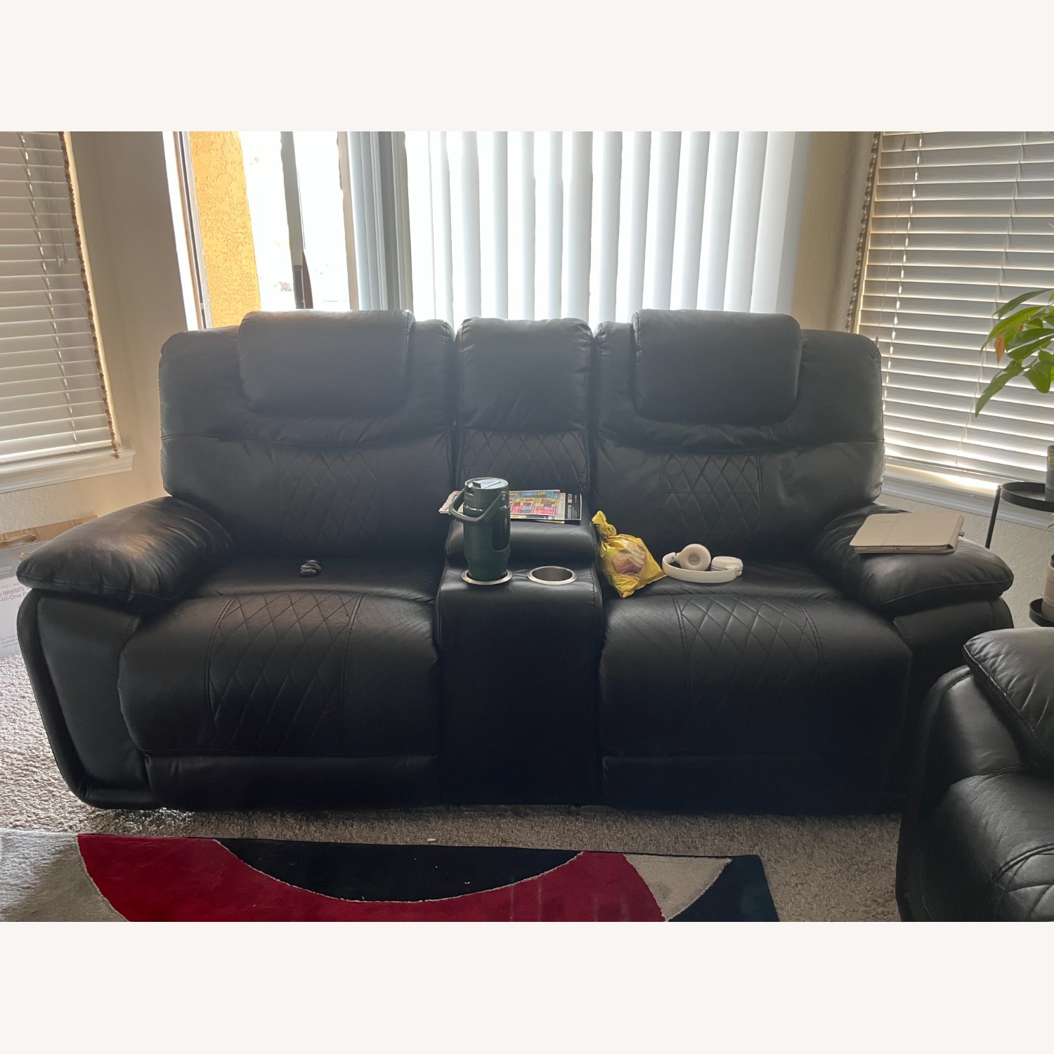 Black Faux Leather 3+ Seater Sofa - image-5