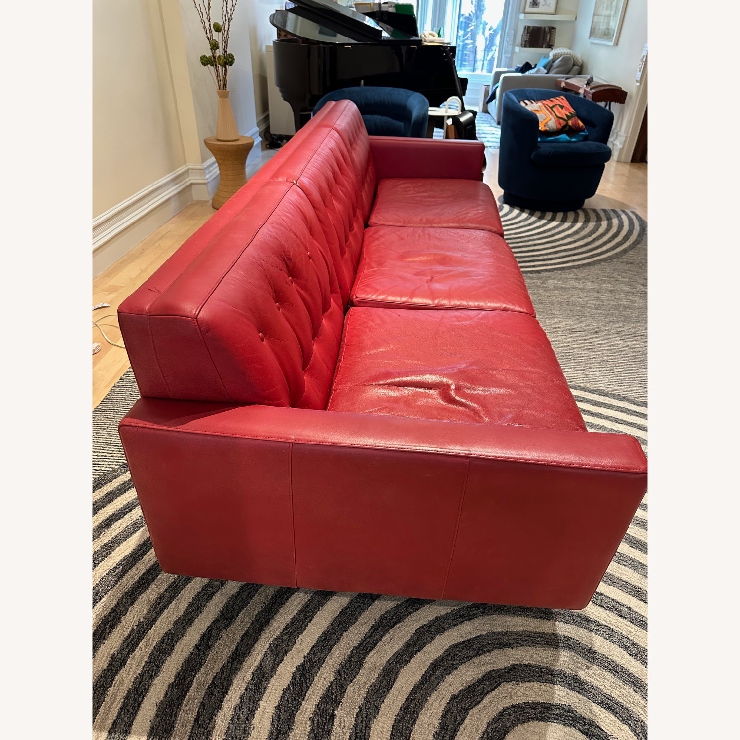 Room & Board Wells Red Leather Sofa plus Ottoman - image-4