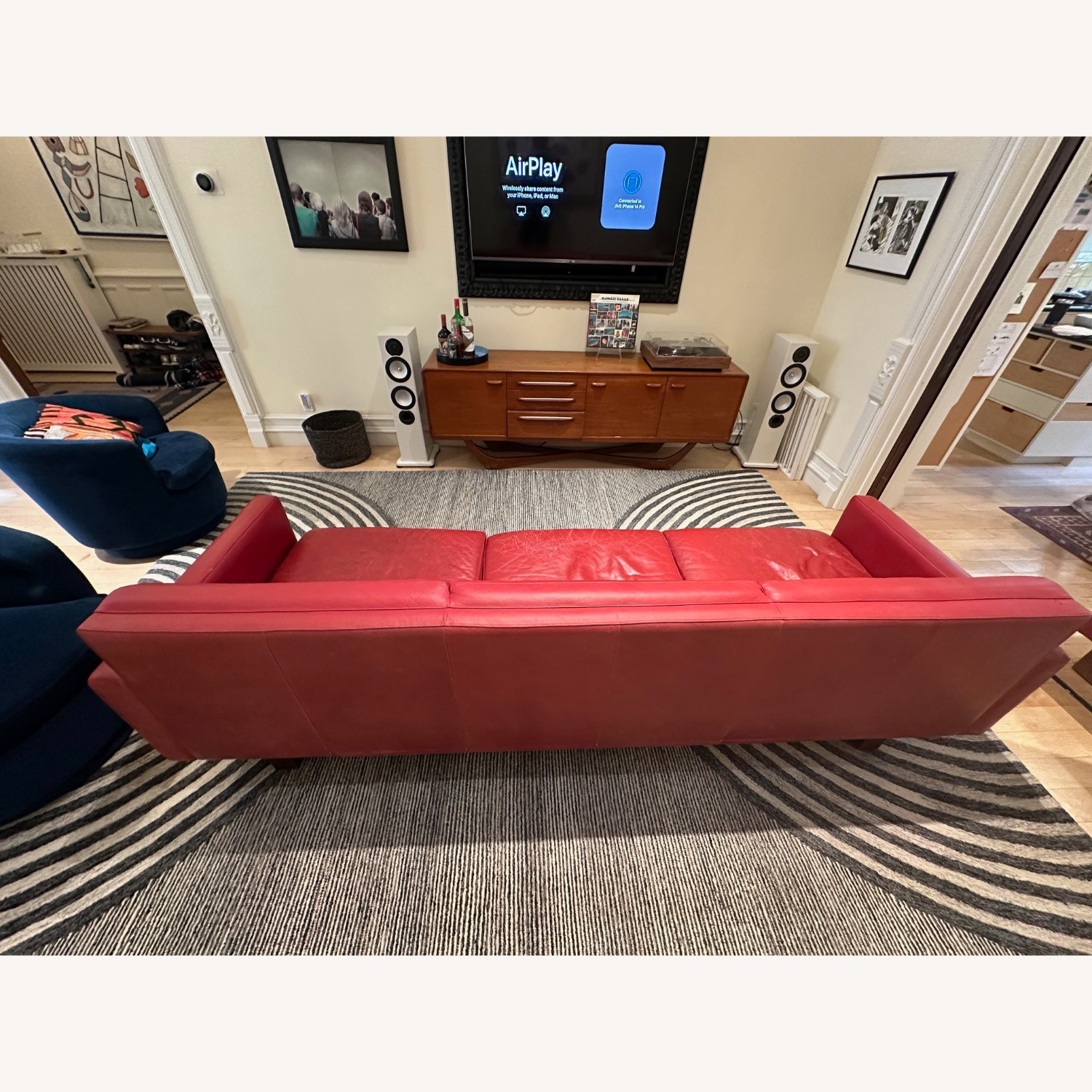 Room & Board Wells Red Leather Sofa plus Ottoman - image-5