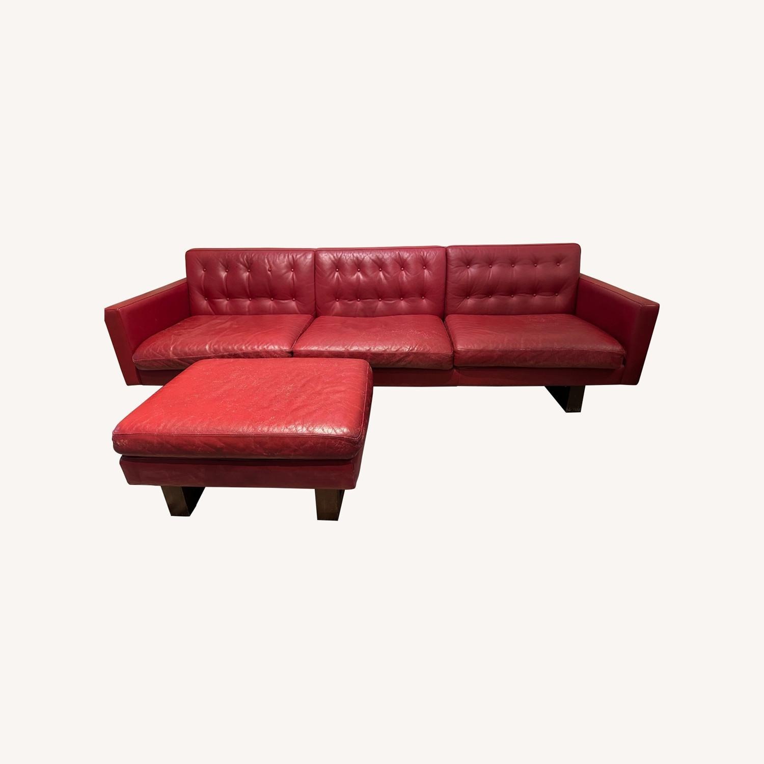 Room & Board Wells Red Leather Sofa plus Ottoman - image-0