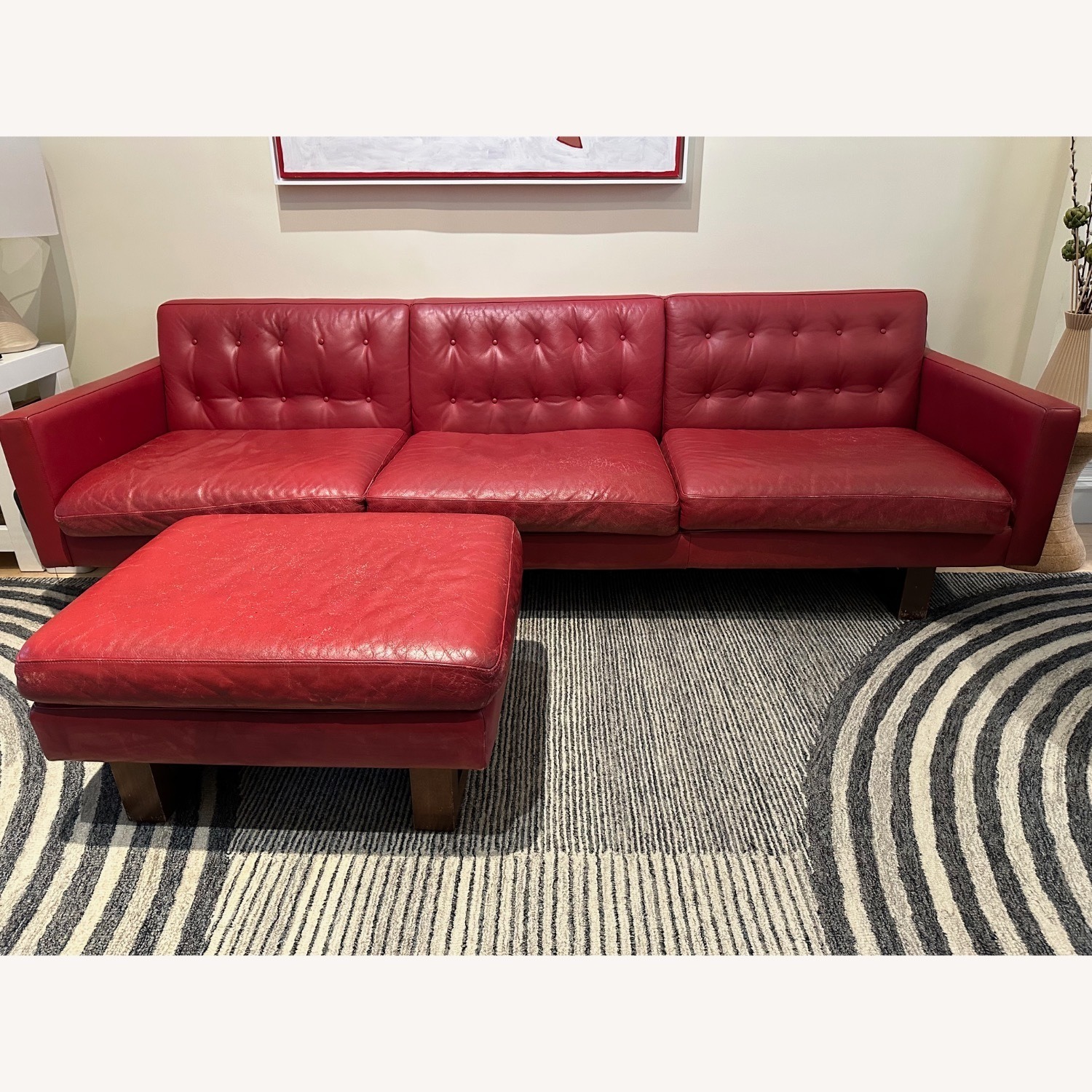 Room & Board Wells Red Leather Sofa plus Ottoman - image-9