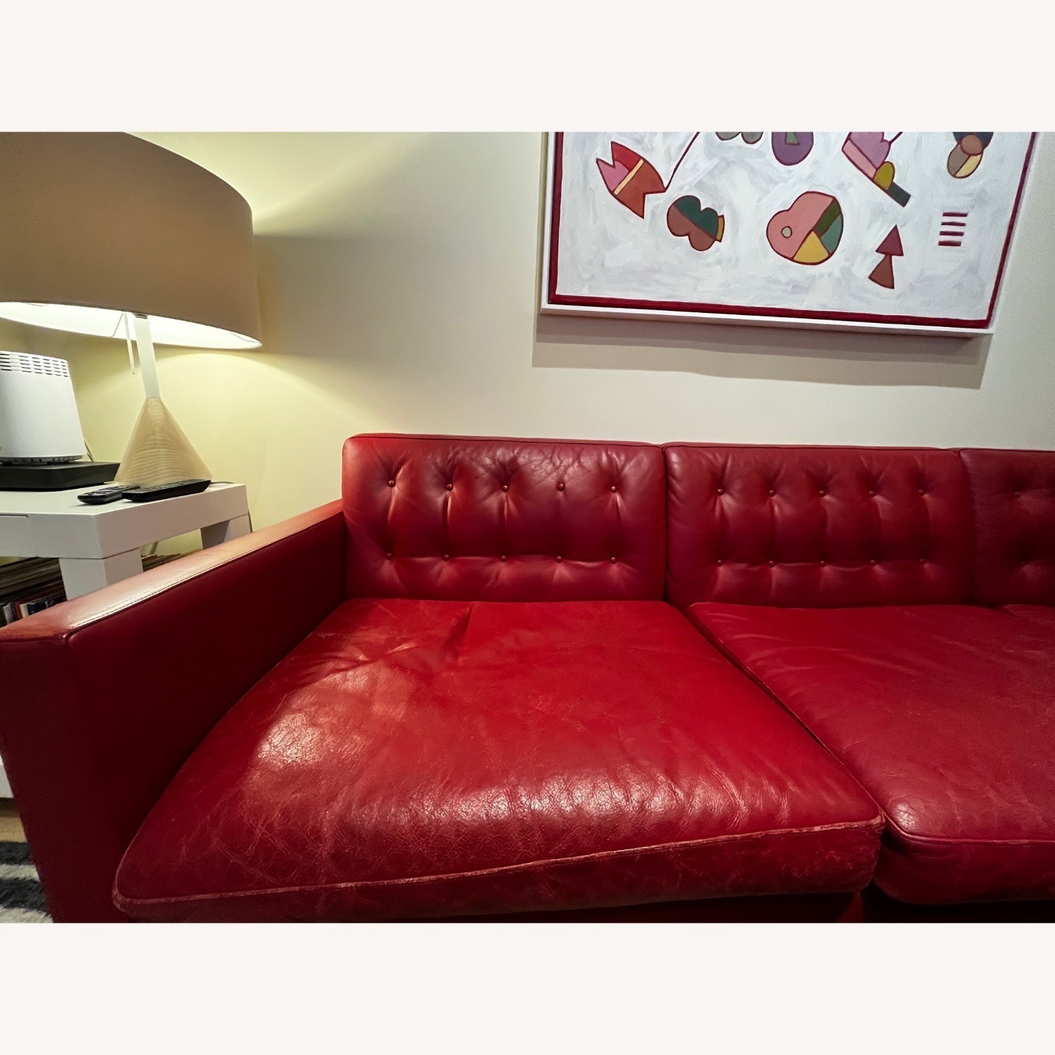 Room & Board Wells Red Leather Sofa plus Ottoman - image-10