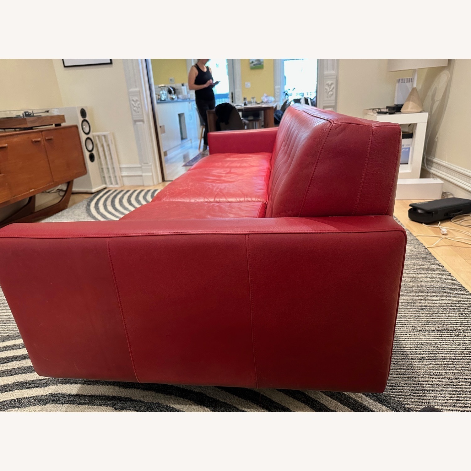 Room & Board Wells Red Leather Sofa plus Ottoman - image-17