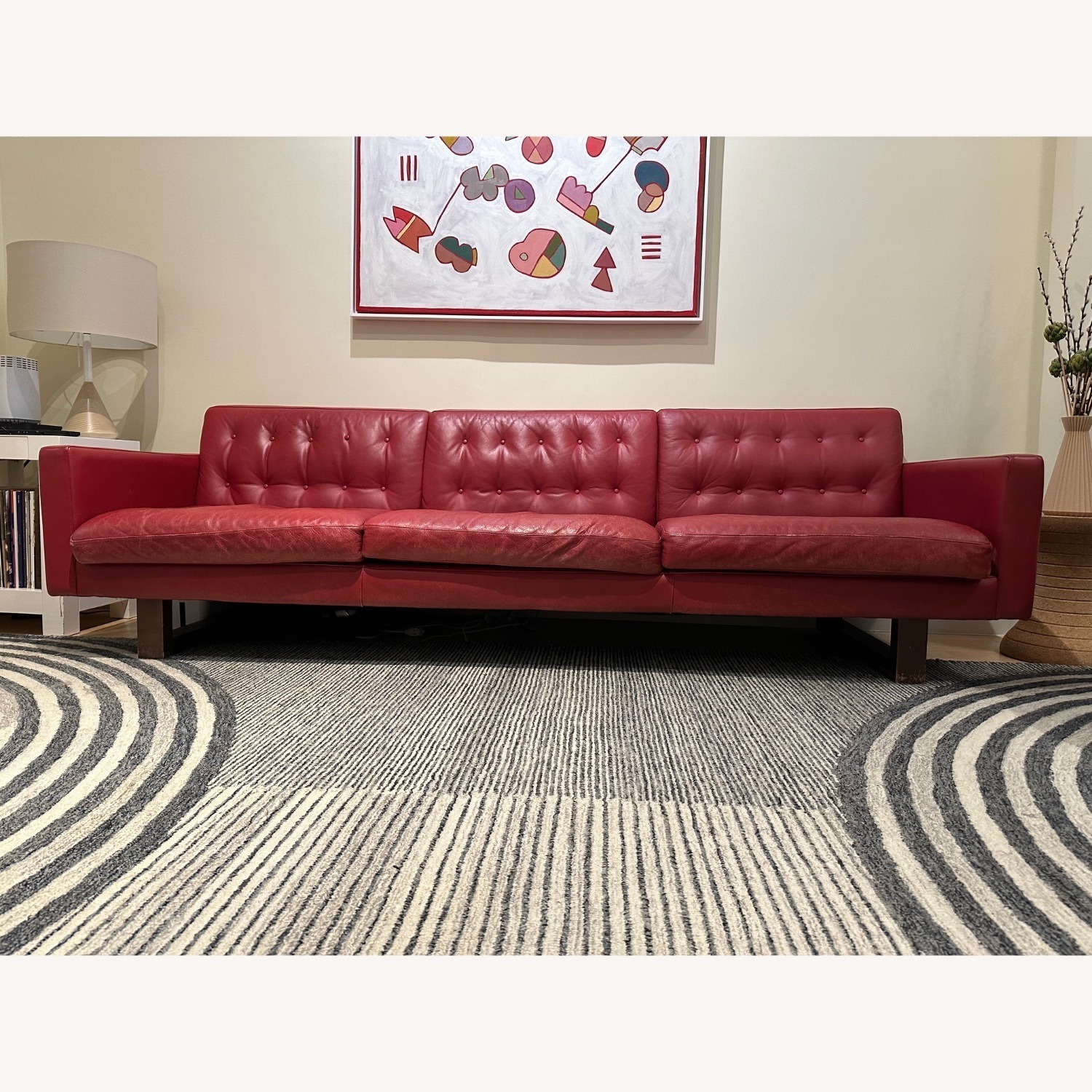 Room & Board Wells Red Leather Sofa plus Ottoman - image-1