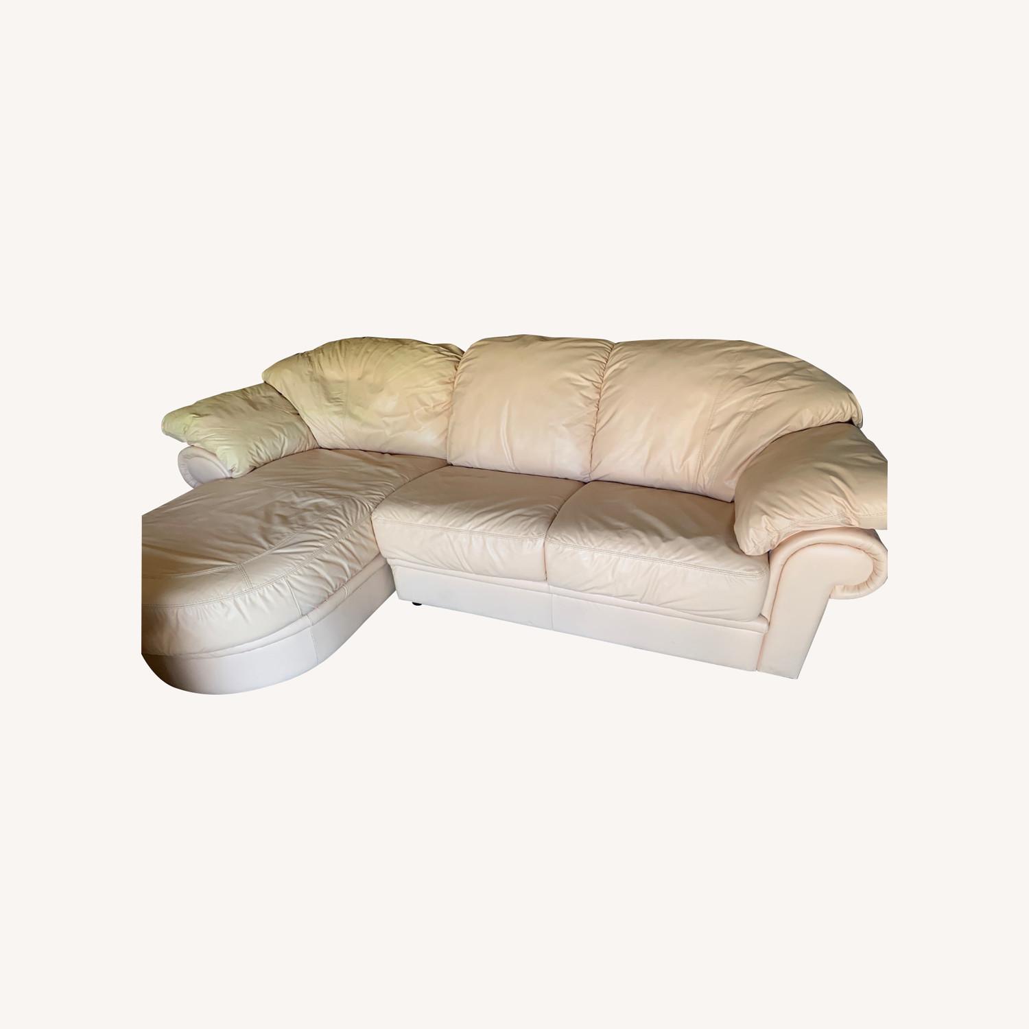 Peach Leather Sofa With Chaise - image-0