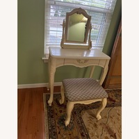 Vintage Cream Carved Vanity & Upholstered Stool