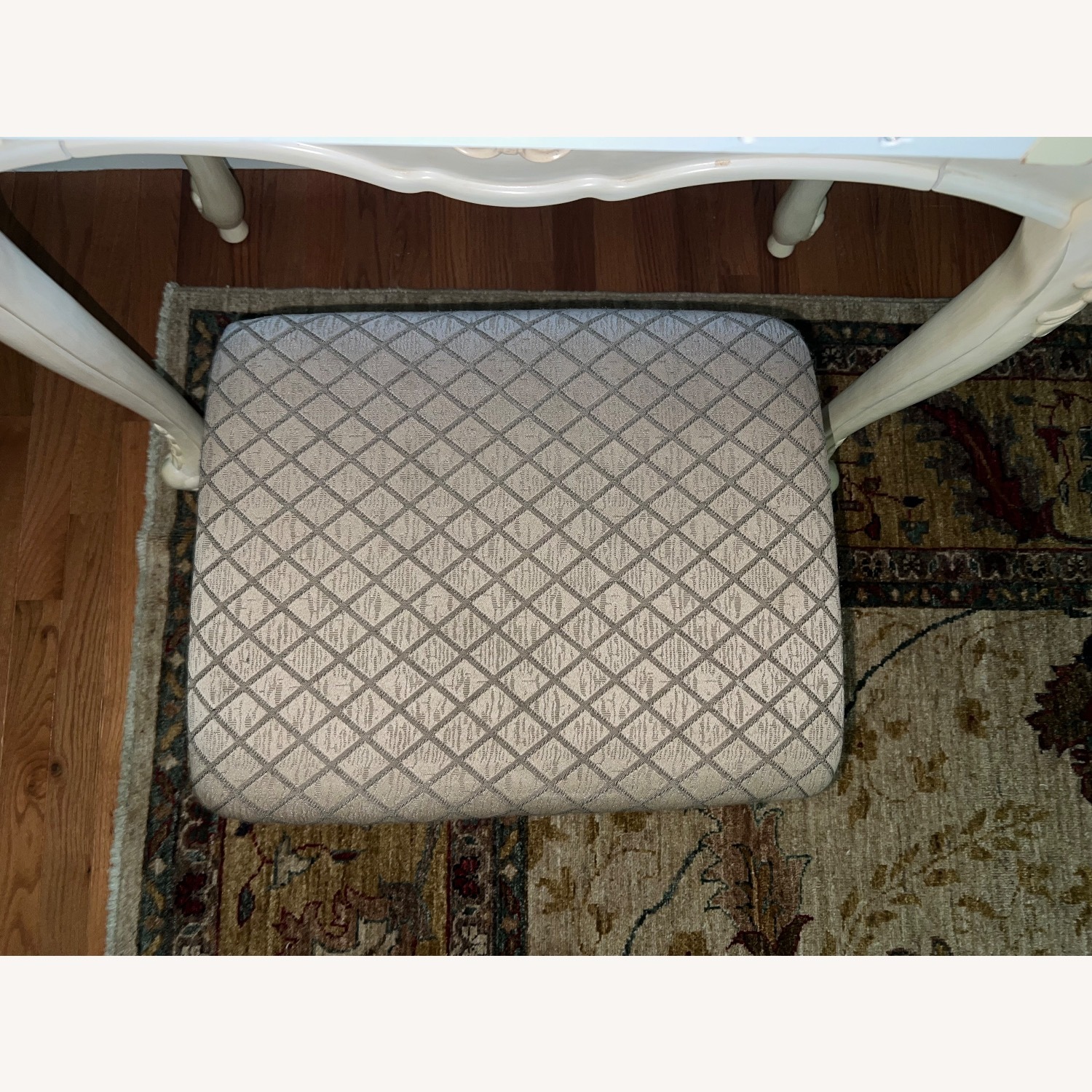 Vintage Cream Carved Vanity & Upholstered Stool - image-11