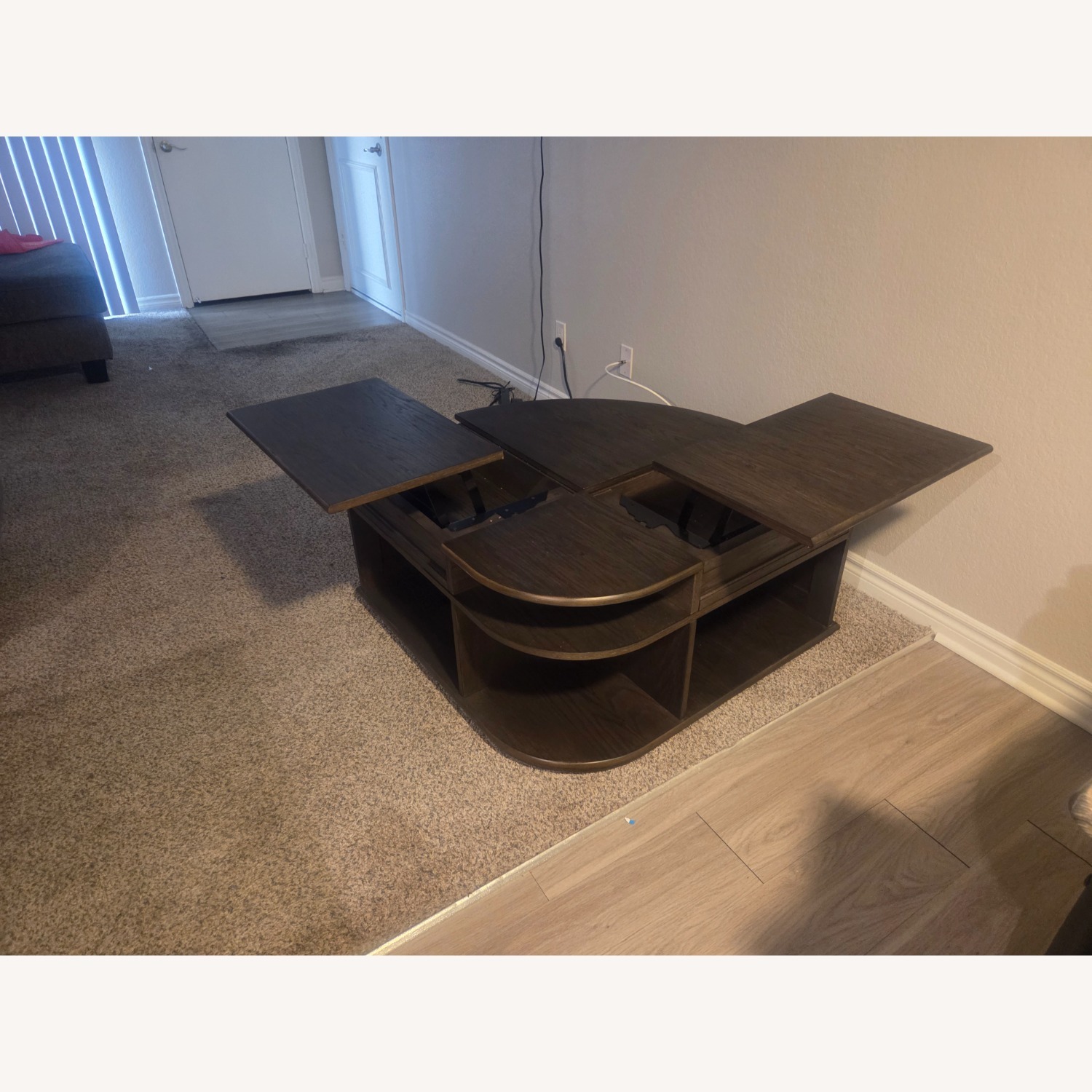  Dark Brown Wood Lift Top Cocktail Table - image-3