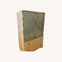 Natural Wood Armoire with Frosted Glass Doors