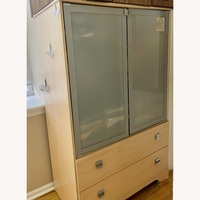 Natural Wood Armoire with Frosted Glass Doors