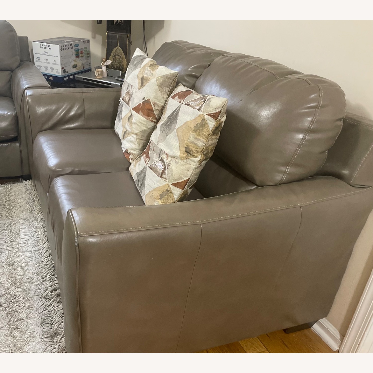 Natural Faux Leather Loveseat - image-4