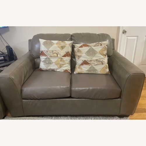 Used Natural Faux Leather Loveseat for sale on AptDeco