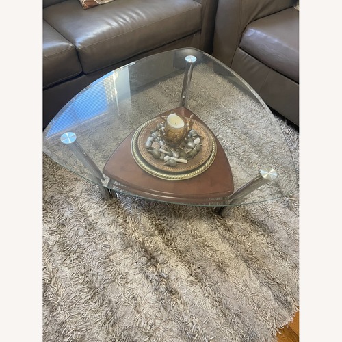 Used Ashley Glass Wood Coffee Table+ 2 Side Tables for sale on AptDeco