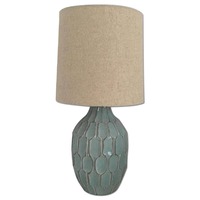 Set of 2 West Elm Linework Green Linen Table Lamps