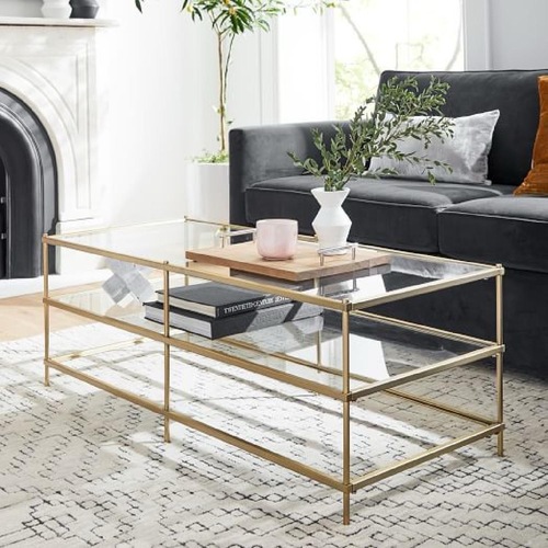 Used West Elm Glass & Gold Coffee Table  for sale on AptDeco