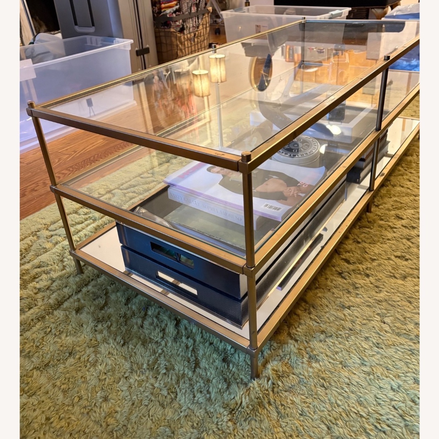 West Elm Glass & Gold Coffee Table  - image-5