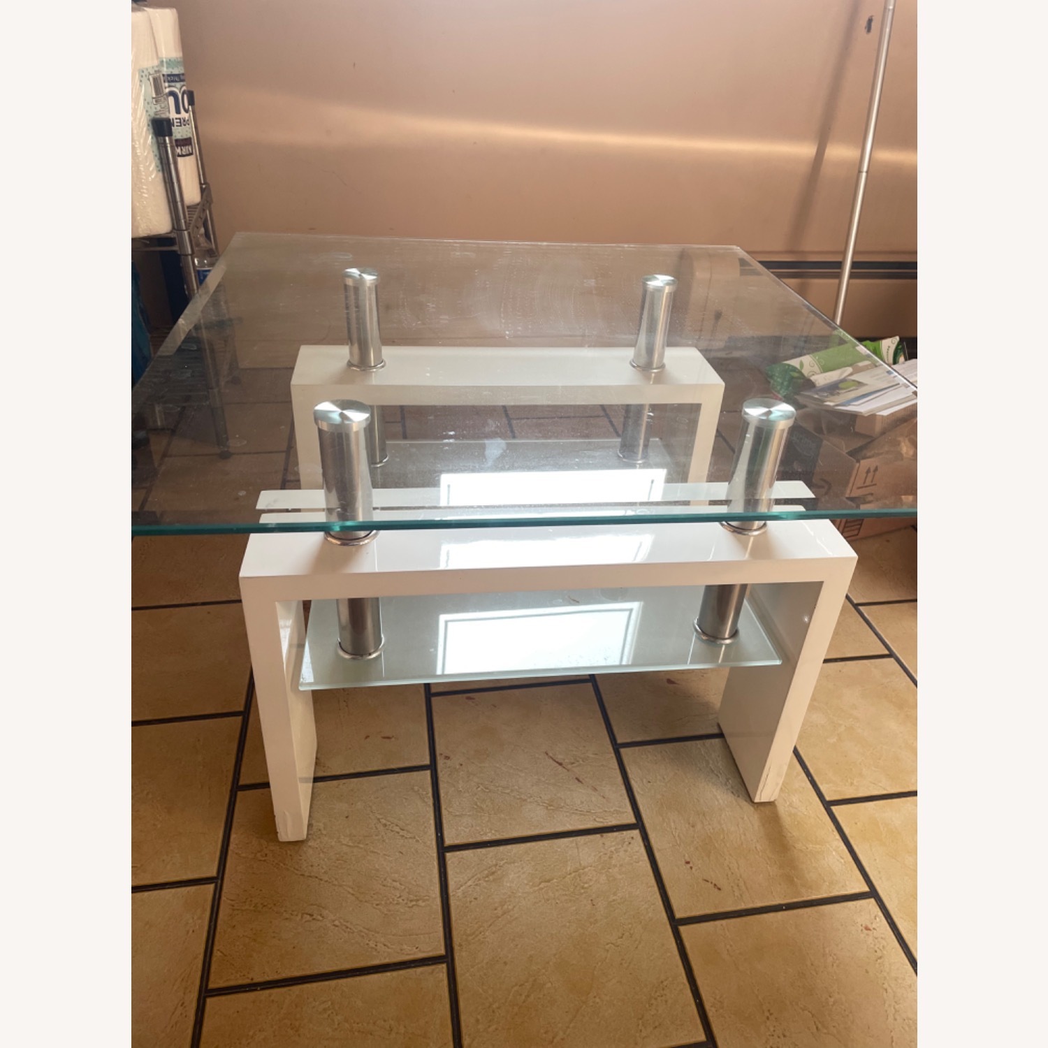 White Glass Coffee Table - image-1