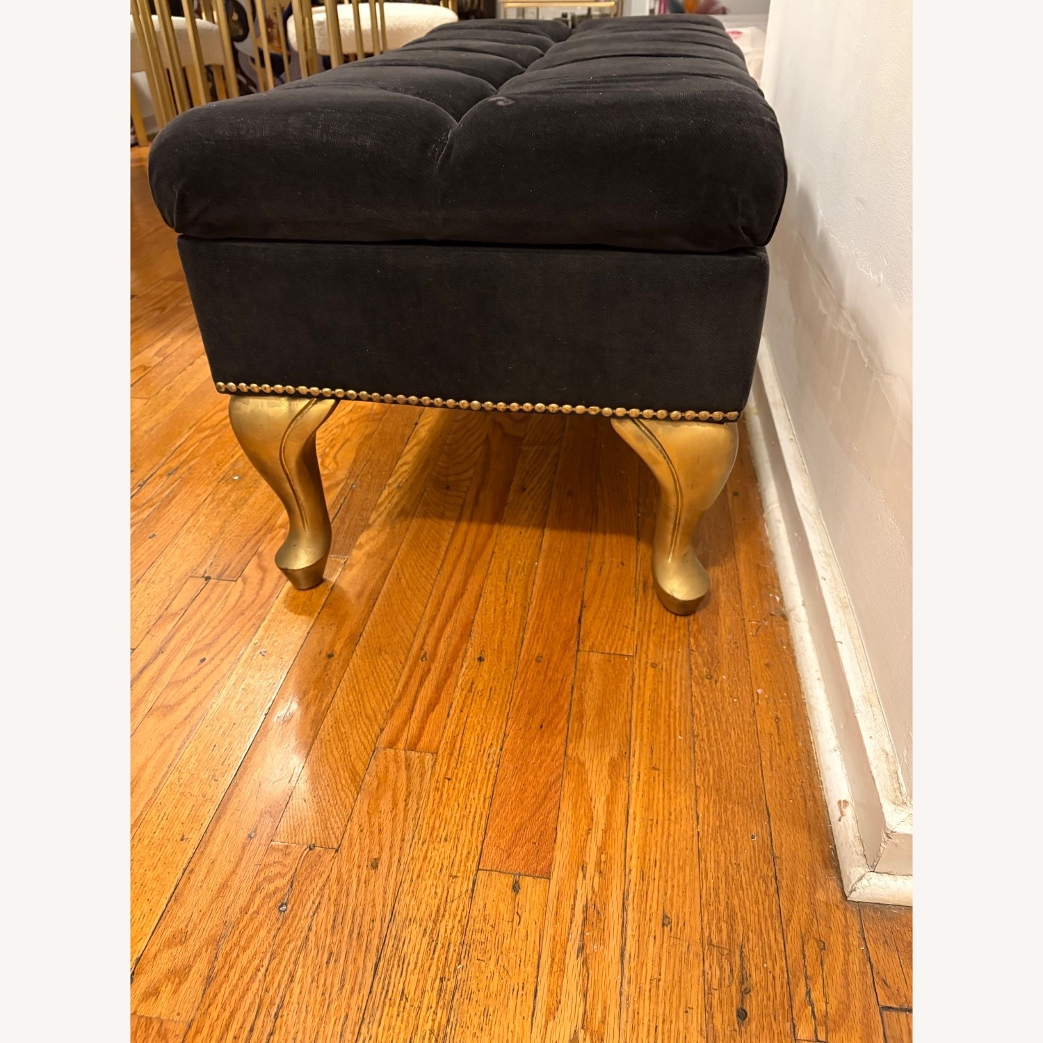 Hollywood Regency Black Velvet Storage Bench - image-8