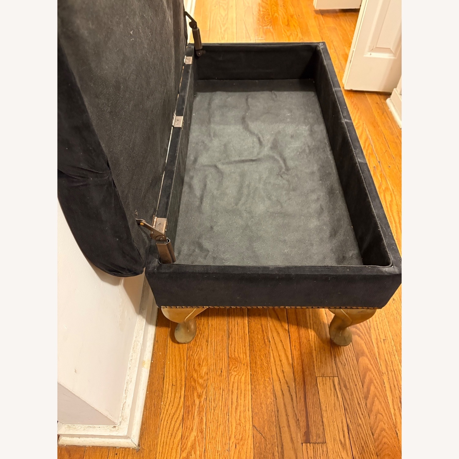 Hollywood Regency Black Velvet Storage Bench - image-6