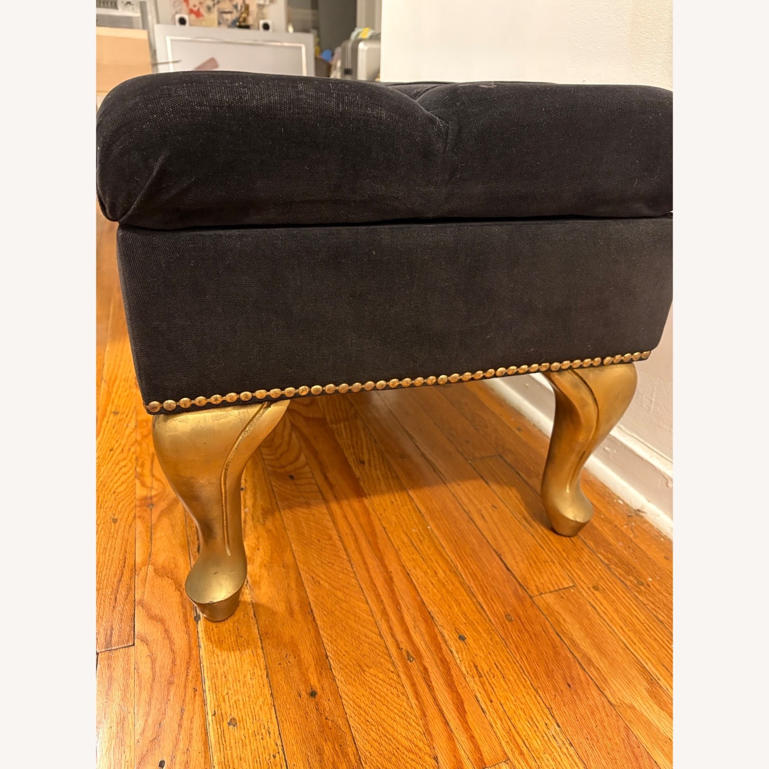 Hollywood Regency Black Velvet Storage Bench - image-5