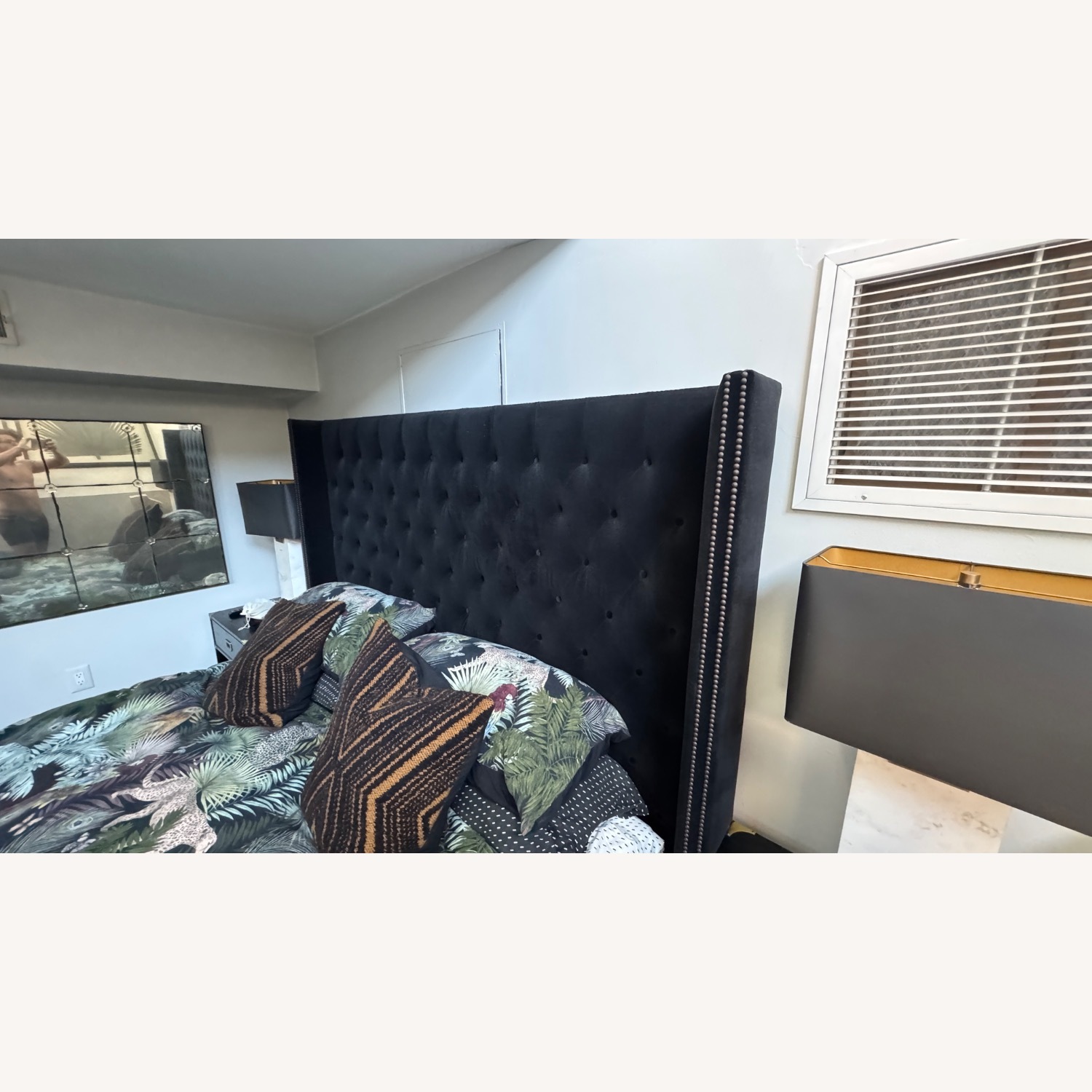 Restoration Hardware Black Adler Tufted Velvet Storage Bed - image-2