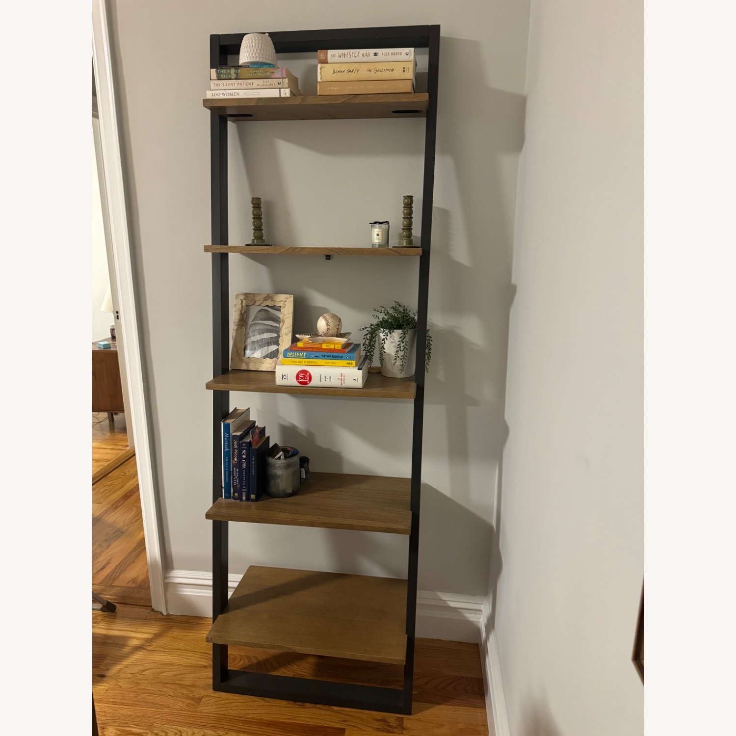 West Elm Dark Brown Mid Century Ladder Bookshelf - image-1
