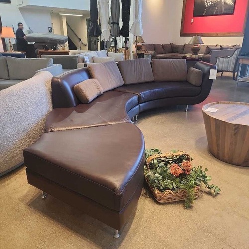 Used Menlo 3pc Curved Leather Sectional for sale on AptDeco