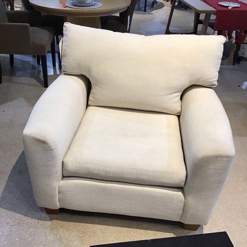 Used Woven Linen Square Arm Chair for sale on AptDeco