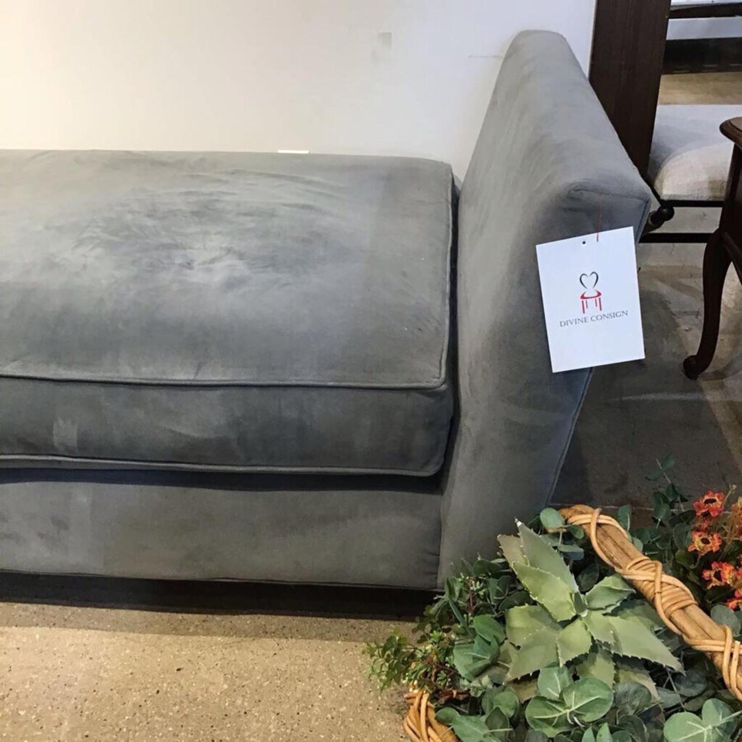 Crate & Barrel Velvet Day Bed Chaise Blue - image-2