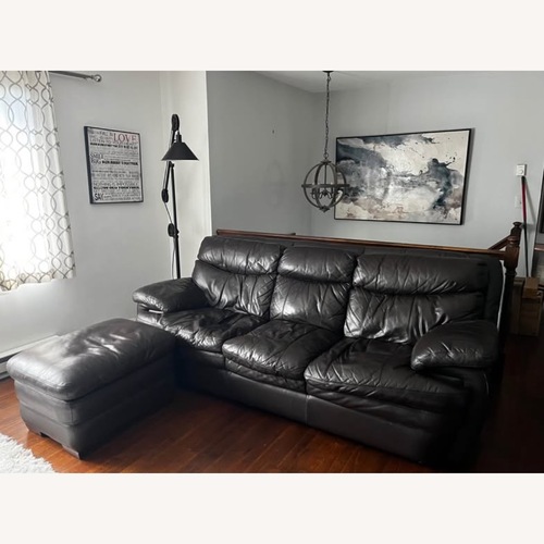 Used Raymour & Flanigan Leather Sofá with Puff   for sale on AptDeco