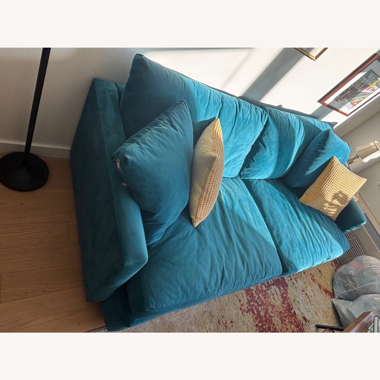 Wayfair Turquoise Velvet Sofa + Ottoman - image-3