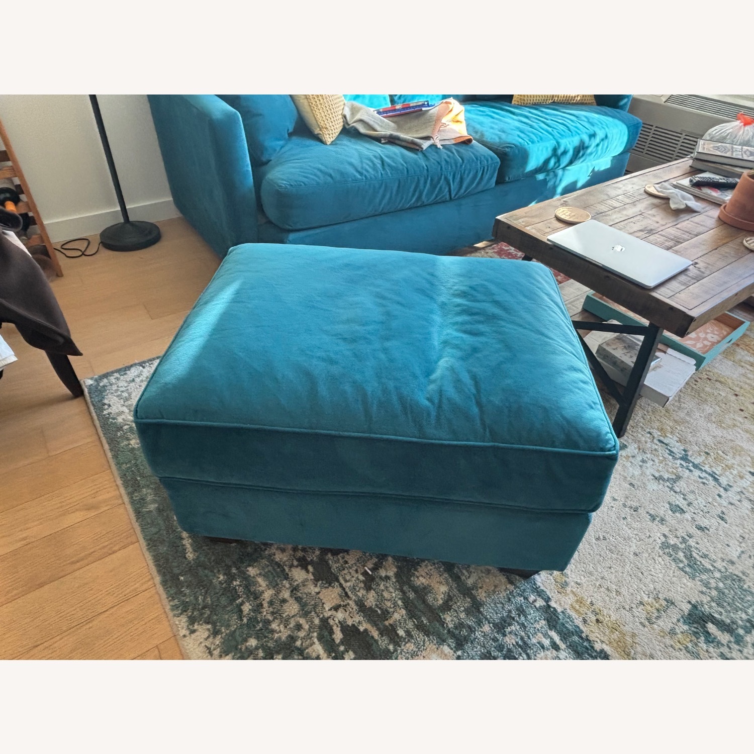 Wayfair Turquoise Velvet Sofa + Ottoman - image-4