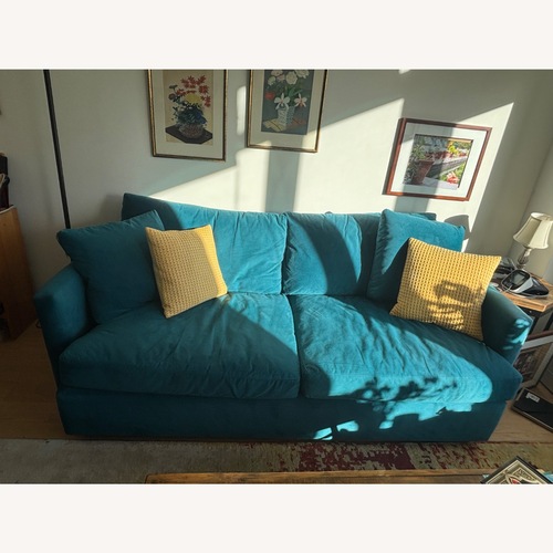 Used Wayfair Turquoise Velvet Sofa + Ottoman for sale on AptDeco