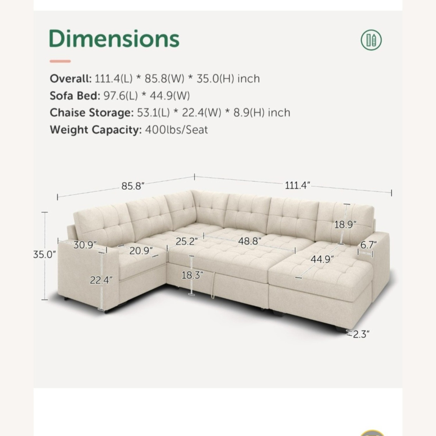 HONBAY Sleeper Sectional Sofa - image-3