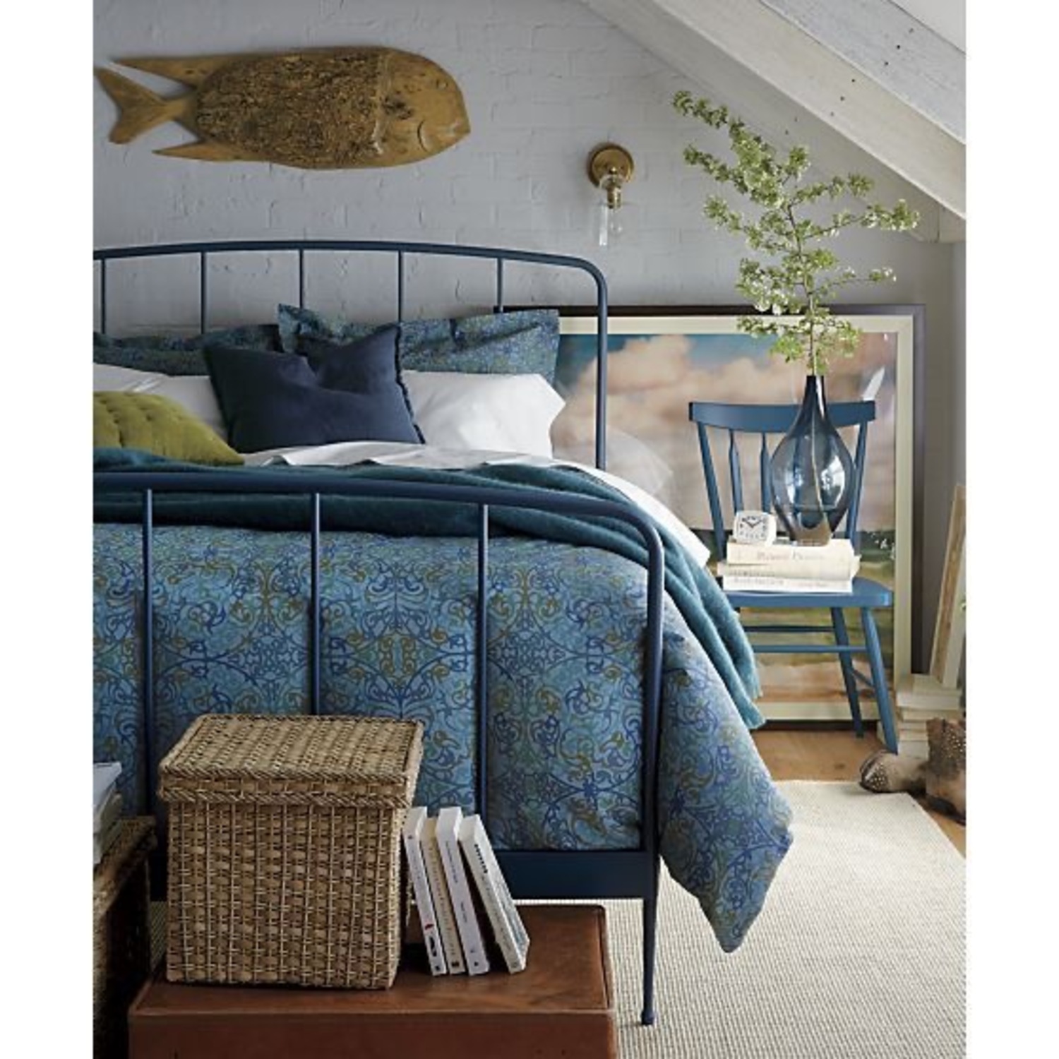 Crate & Barrel Blue Wrought Iron Full Bed - image-1