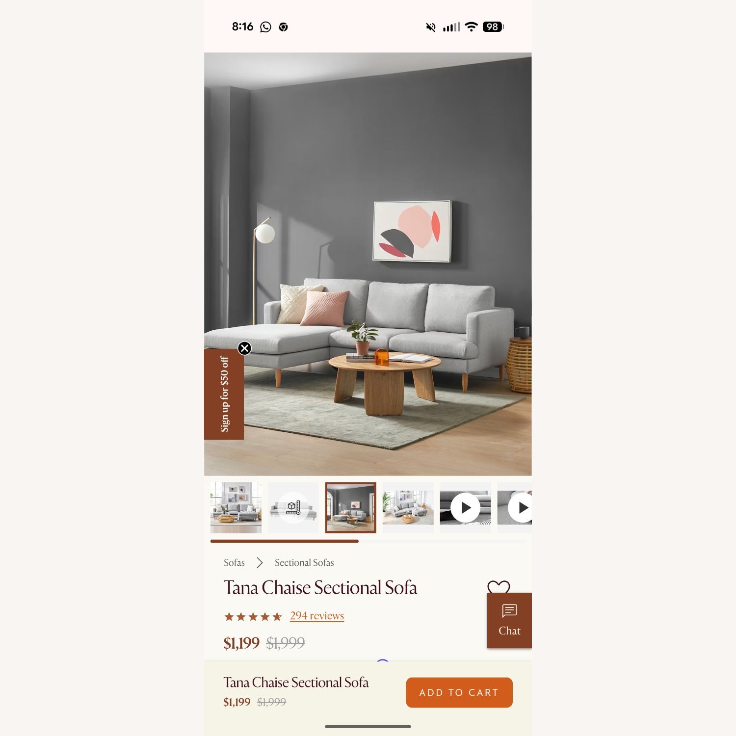 Castlery Tana Light Gray Fabric 2 Piece Sectional - image-2