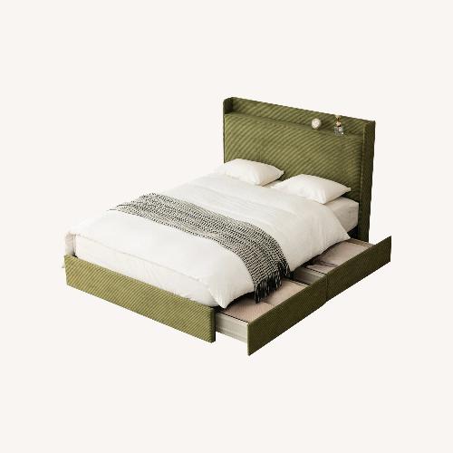 Used Green Fabric Full Bed with Storage for sale on AptDeco